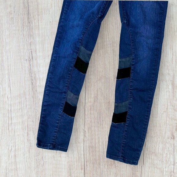 BLACK ORCHID Stretch Dark Wash Denim Velvet Patchwork Leg Detail Skinny Jeans 26 - Picture 6 of 14